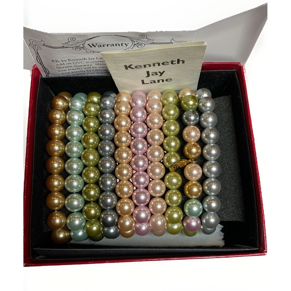 KJL Kenneth Jay Lane Faux Pearl Bracelets Multi Color Pastels Set of 10 In Box